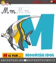 letter M from alphabet with cartoon moorish idol fish