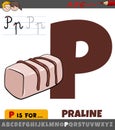 letter P from alphabet with cartoon praline sweet food