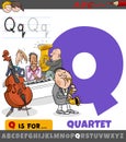 Letter Q from alphabet with musical quartet cartoon