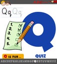 Letter Q from alphabet with quiz word cartoon