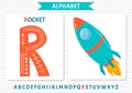 Educational cartoon illustration of letter R from alphabet with Rocket
