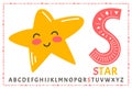 Educational cartoon illustration of letter S from alphabet with Star character