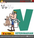 Letter V from alphabet with cartoon veterinarian character