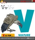 Letter V worksheet with cartoon vulture bird animal