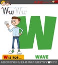 Letter W from alphabet with cartoon boy waving hand Royalty Free Stock Photo