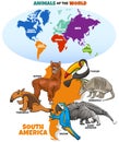 Educational illustration of cartoon South American animals