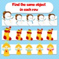 Educational children game for kids and toddlers. What does not fit logic game. Find odd one, extra object. Christmas and New Year