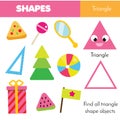 Educational children game. Learning geometric shapes. Triangle