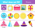 Educational children game. Logic game. What does not fit type. learning geometric shapes for kids and toddlers