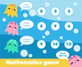 Educational children game. Mahematics activity page with cute jellyfish. Learning counting for kids and toddlers