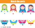 Educational children game. Match by color. Find halfs of matreshka doll