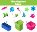 Educational children game. Matching game worksheet for kids. Match by color. Sorting objects for toddlers