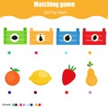 Educational children game. Matching game worksheet for kids. Match by shape. Sorting objects for toddlers