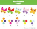 Educational children game. Match by color. Find pairs of butterflies and colors