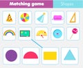 Educational children game. Matching game worksheet for kids. Match by shape. Learning geometric forms