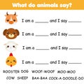 Educational children game. Words puzzle. Learning animals sounds