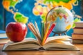 Educational Clipart Set for Literacy Resources Inspiring Visuals Featuring an Open Book Stack of Books Pencil Apple and Royalty Free Stock Photo