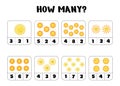 Educational counting worksheet featuring cheerful sun illustrations and number options Royalty Free Stock Photo