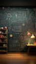 Educational 3D rendering, showcasing a chalkboard with students mathematical brilliance