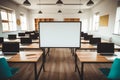 Educational display computer monitor mockup in a technologically advanced classroom Royalty Free Stock Photo