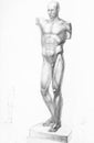 hand-drawn drawing of armless male statue