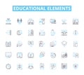 Educational elements linear icons set. Curriculum, Lesson plans, Assessments, Teaching, Learning, Instruction, Textbooks