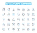 Educational elements linear icons set. Curriculum, Lesson plans, Assessments, Teaching, Learning, Instruction, Textbooks