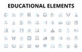 Educational elements linear icons set. Curriculum, Lesson plans, Assessments, Teaching, Learning, Instruction, Textbooks