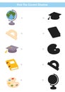 Educational find the correct shadow activity with colourful school objects Royalty Free Stock Photo