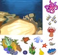 Educational game: assembling Ecosystem of coral reef from ready-made components in form of stickers Royalty Free Stock Photo