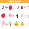 Educational game for children. Complete equations. Study Subtraction and addition