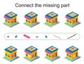 Educational game for children. Connect the missing part. Kids activity sheet.