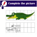 Educational game for children. Copy the picture. Cute crocodile. Coloring book