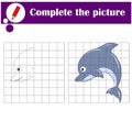 Educational game for children. Copy the picture. Cute dolphin. Coloring book Royalty Free Stock Photo