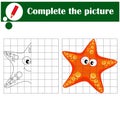 Educational game for children. Copy the picture. Orange starfish. Coloring book