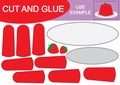 Educational game for children. Cut and glue the image of jelly with strawberry on plate.