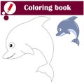 Educational game for children. Cute dolphin. Coloring book Royalty Free Stock Photo