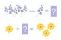 Educational game for children. Mathematical addition and subtraction. Examples with beautiful flowers.