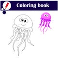 Educational game for children. Cute jellyfish. Coloring book