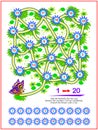 Educational game for children. Find the way between numbers 1 till 20 consistently. Draw the line. Printable worksheet for school