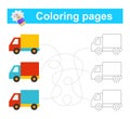 Educational game for children. Go through the maze and color the truck according to the pattern
