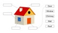 Educational game for children. Learning parts of the house. Find the roof, door, window, wall