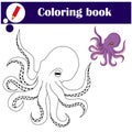 Educational game for children. Purple octopus. Coloring book