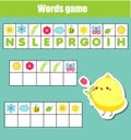 Educational game for children. Word puzzle kids activity. Spring theme fun for toddlers