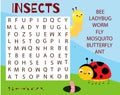 Educational game for children. Word search puzzle. Learn Insects for kids and toddlers