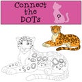 Educational game: Connect the dots. Cute spotted jaguar smiles.