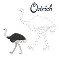 Educational game connect dots draw ostrich bird