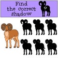 Educational game: Find the correct shadow. Cute beautiful urial smiles Royalty Free Stock Photo