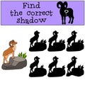 Educational game: Find the correct shadow. Cute beautiful urial smiles