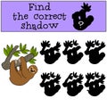 Educational game: Find the correct shadow. Cute lazy sloth